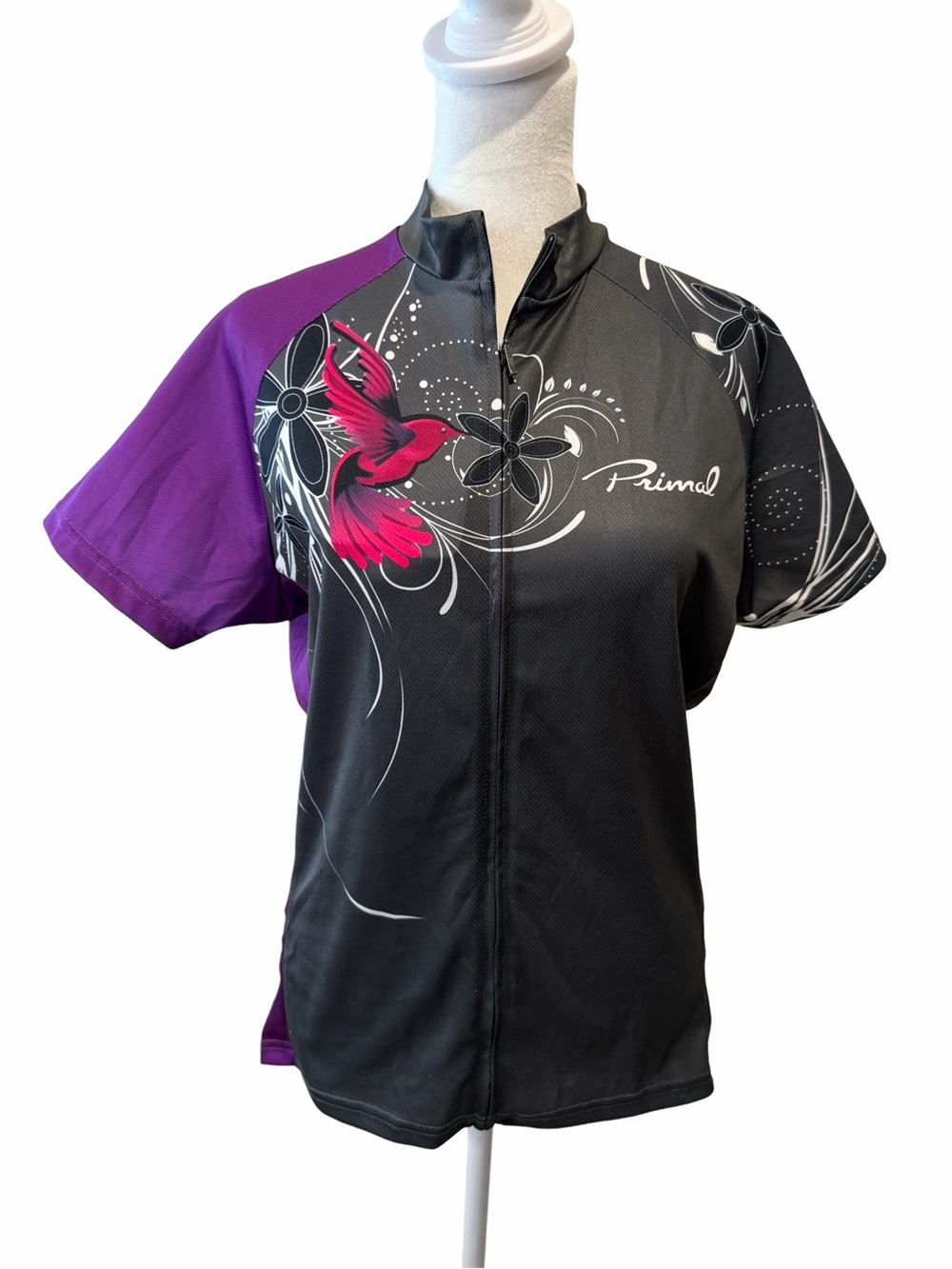 Primal Women's Black & Purple Zip-Front Cycling Jersey. NWT. Hummingbird. Sz XL.